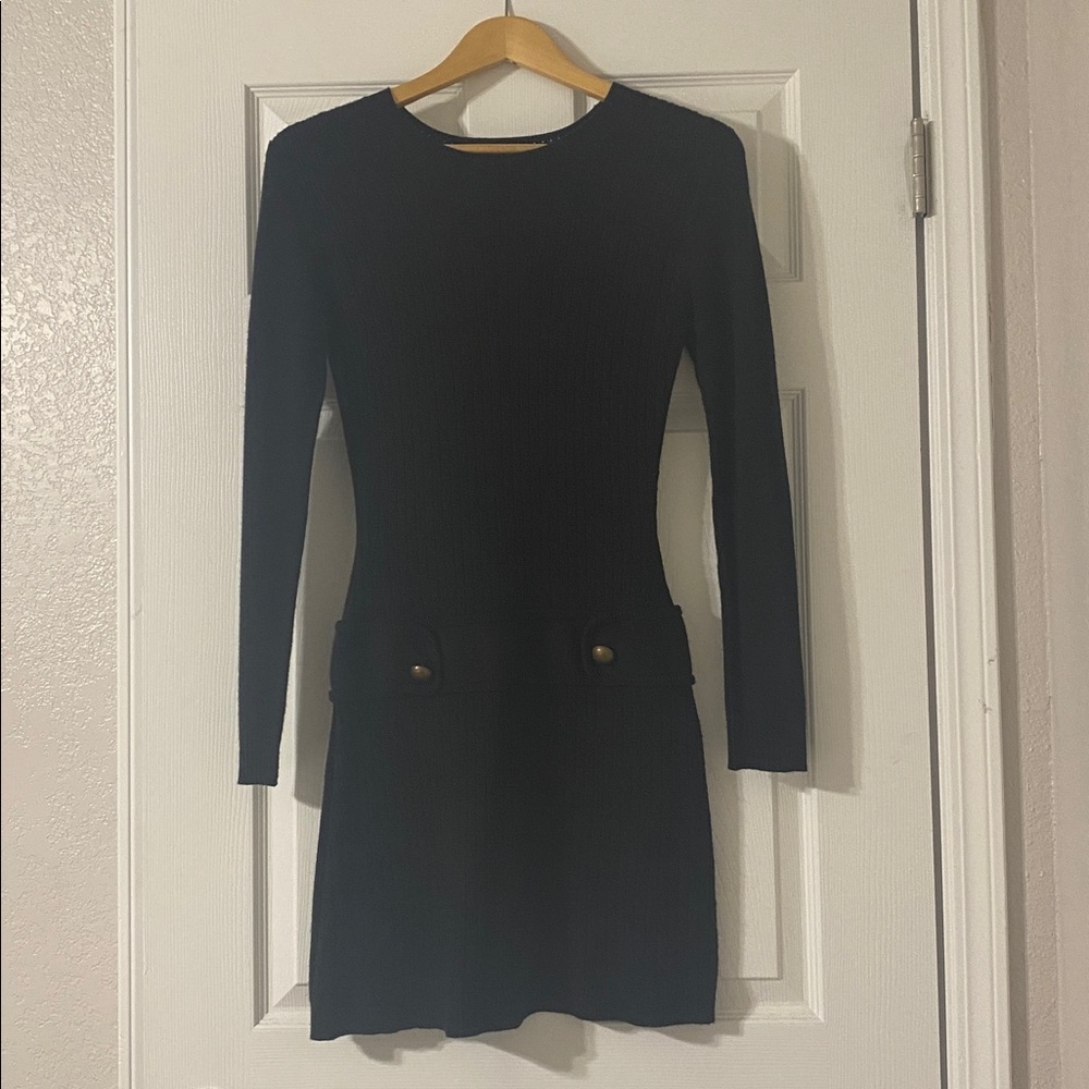Black Long Sleeve Sweater Dress 🖤 y2k Dark Academia Gothic Size Small - Picture 5 of 8